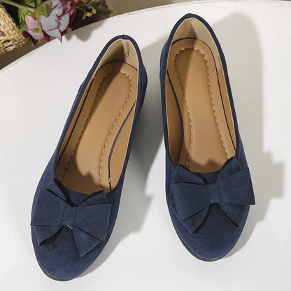 Women's faux suede bow-detail round-toe ballet flats slip-on