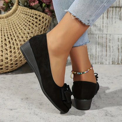 Women's faux suede bow-detail round-toe ballet flats slip-on