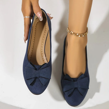 Women's faux suede bow-detail round-toe ballet flats slip-on