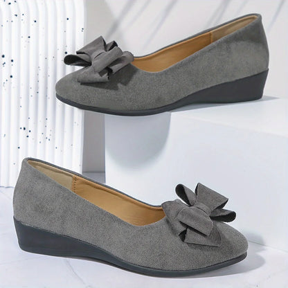 Women's faux suede bow-detail round-toe ballet flats slip-on