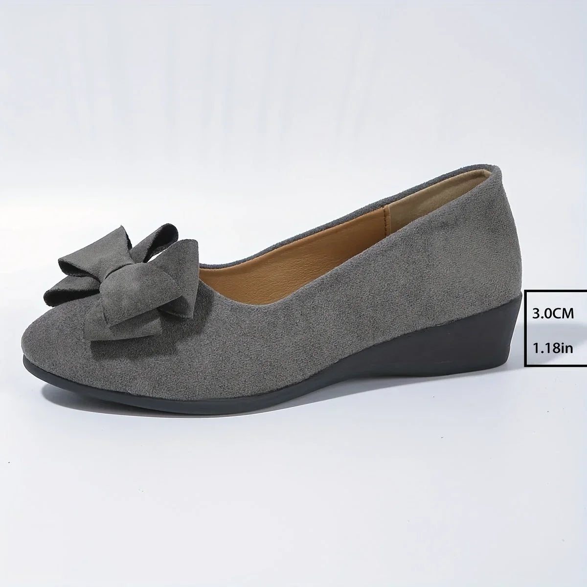 Women's faux suede bow-detail round-toe ballet flats slip-on