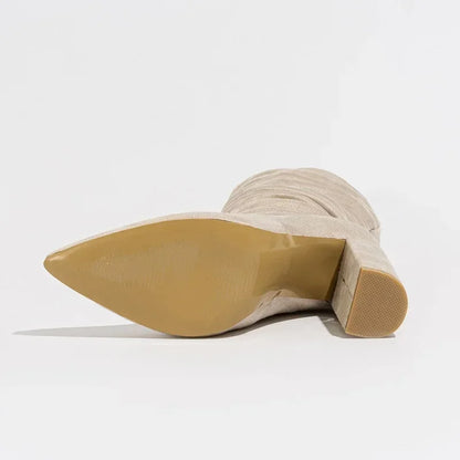 Women's faux-suede slouchy pointed-toe block-heel boots