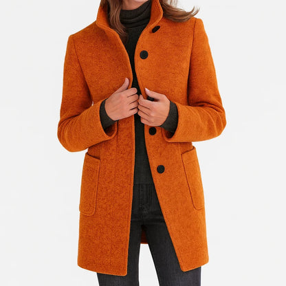 Women's felted wool coat with stand collar and button-front closure – Orange