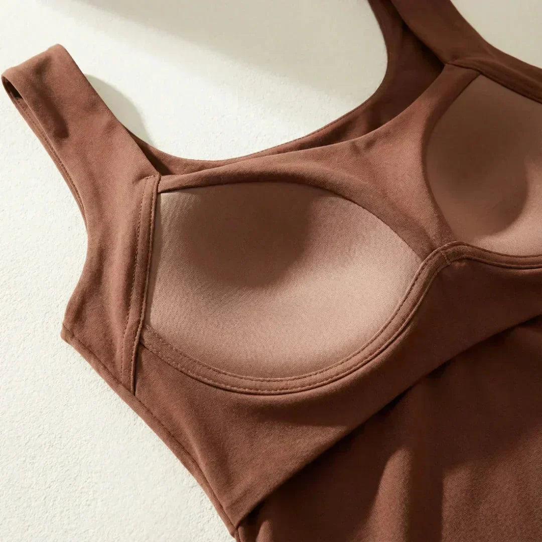 Women's fitted knit built-in bra tank top with square-neck
