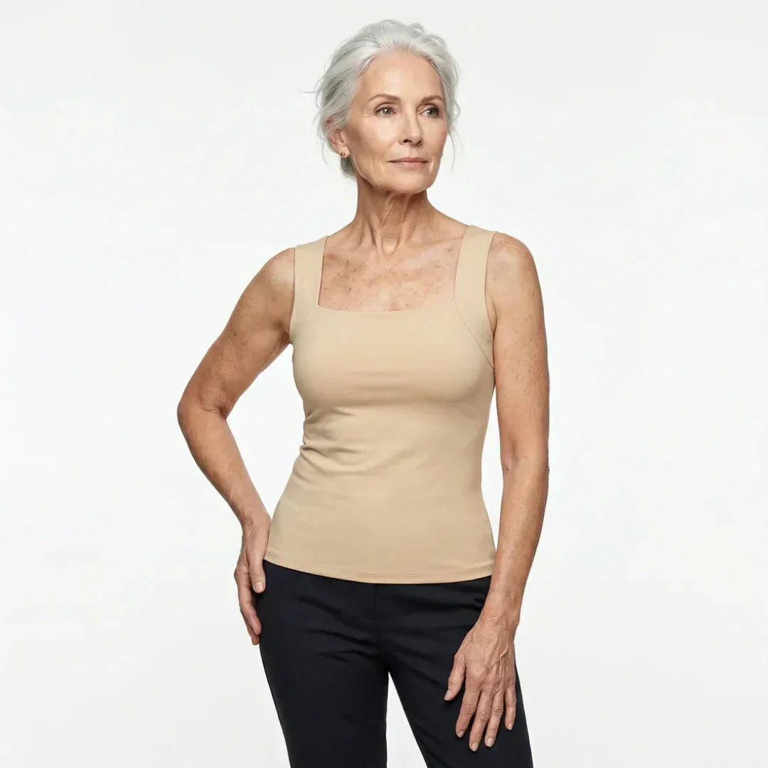 Women's fitted knit built-in bra tank top with square-neck