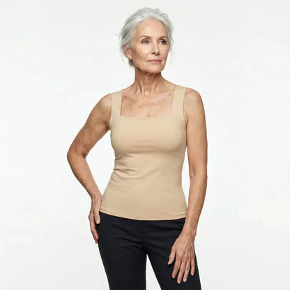 Women's fitted knit built-in bra tank top with square-neck