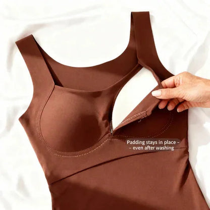 Women's fitted knit built-in bra tank top with square-neck