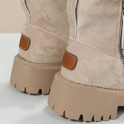 Women's fleece-lined suede slip-on winter ankle boots