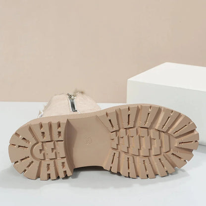 Women's fleece-lined suede slip-on winter ankle boots