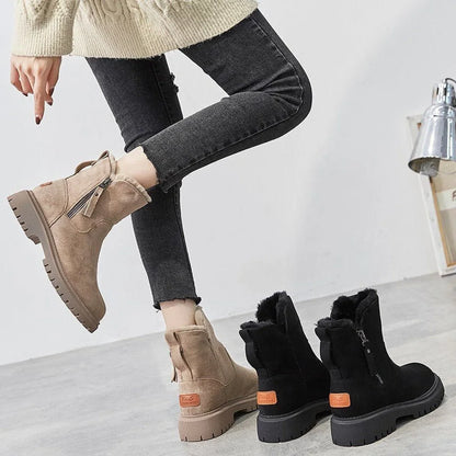 Women's fleece-lined suede slip-on winter ankle boots