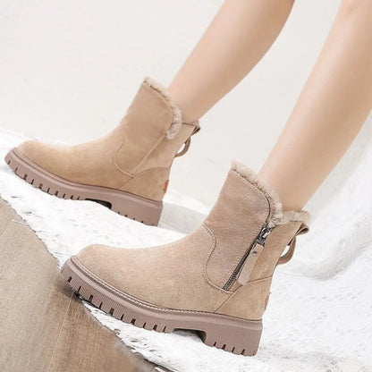 Women's fleece-lined suede slip-on winter ankle boots