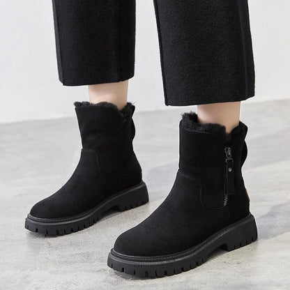 Women's fleece-lined suede slip-on winter ankle boots – Black