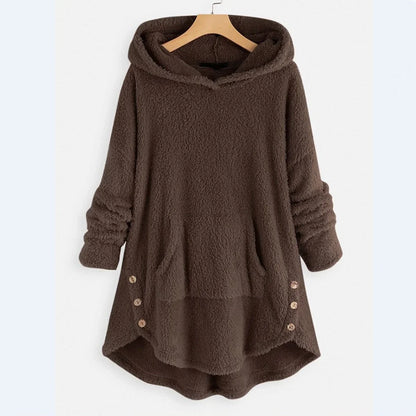 Women's fleece zip-up hooded cat pocket sweater – Brown