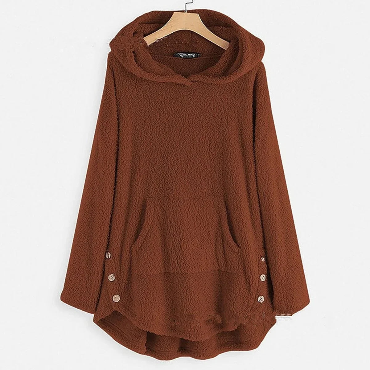 Women's fleece zip-up hooded cat pocket sweater – Burgundy