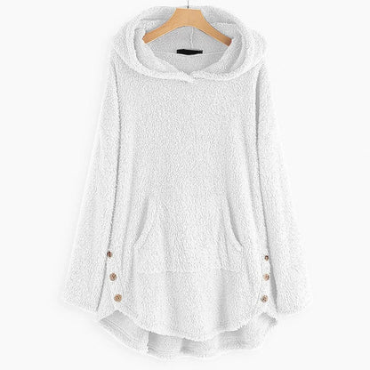 Women's fleece zip-up hooded cat pocket sweater – White