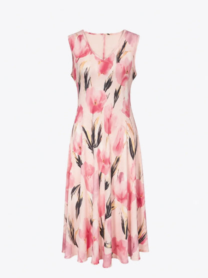 Women's floral A-line maxi dress set with cropped 3/4-sleeve open-front jacket – Pink