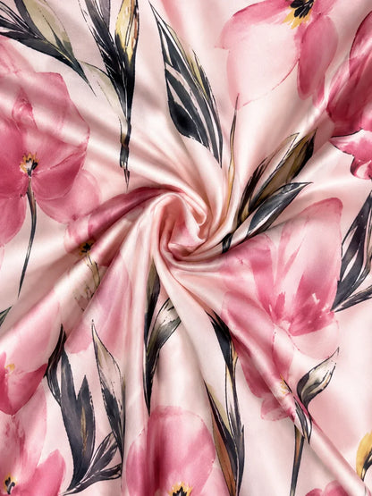 Women's floral A-line maxi dress set with cropped 3/4-sleeve open-front jacket – Pink