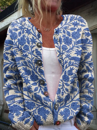 Women's floral embroidered button-front knit cardigan – Style 1