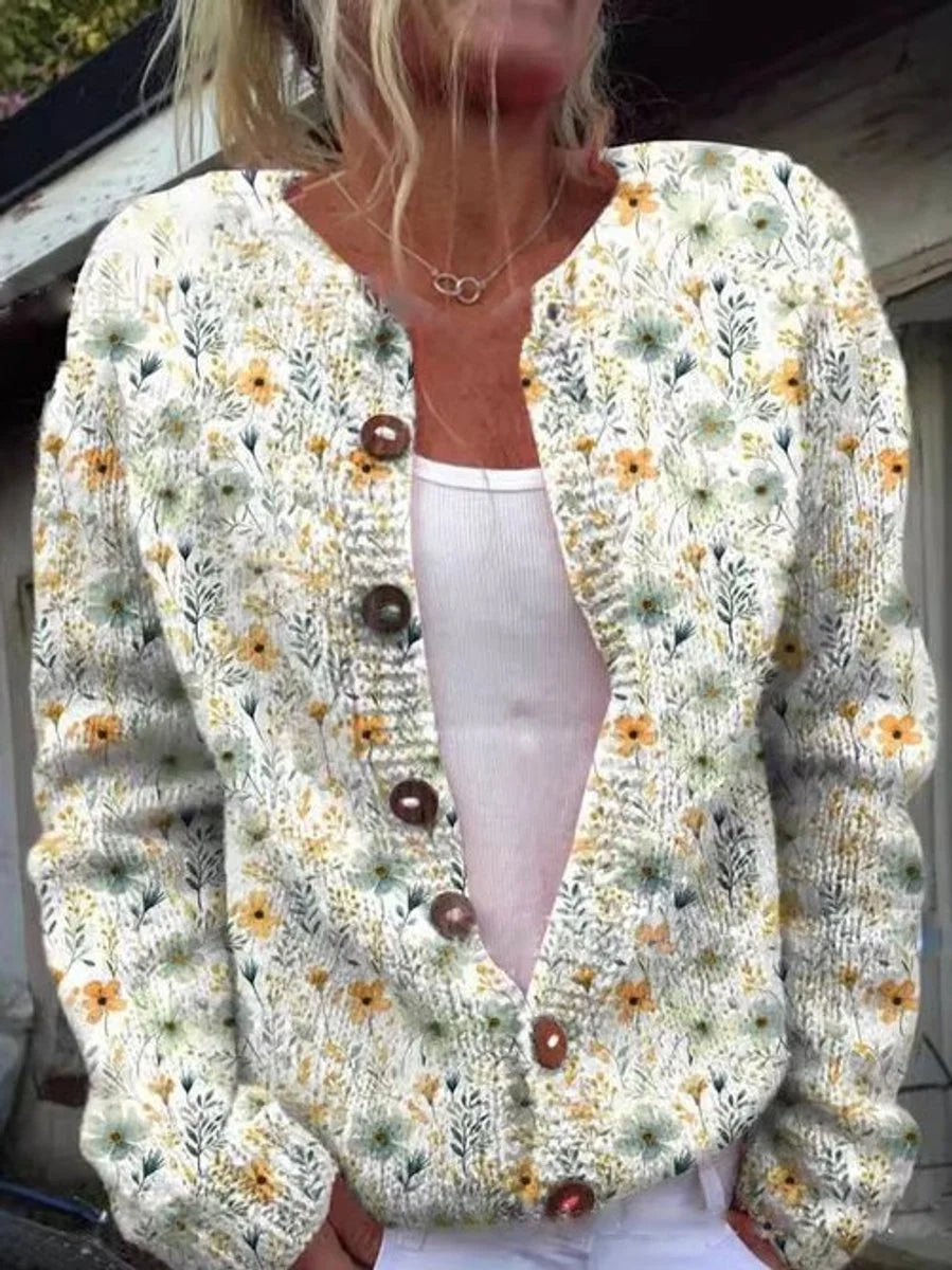 Women's floral embroidered button-front knit cardigan – Style 2