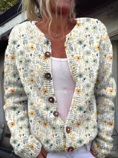 Women's floral embroidered button-front knit cardigan – Style 2