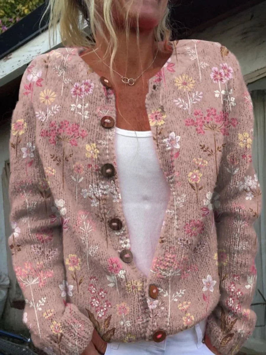 Women's floral embroidered button-front knit cardigan – Style 3