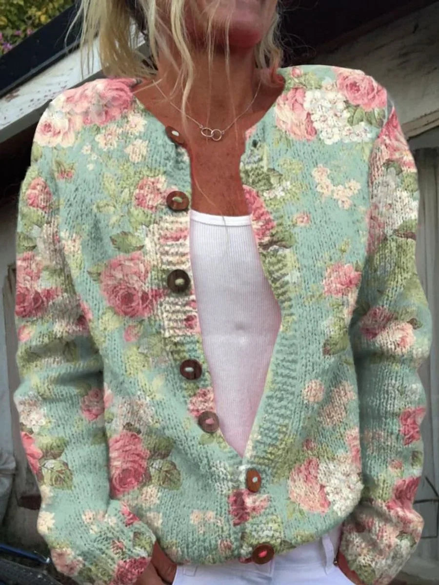 Women's floral embroidered button-front knit cardigan – Style 6