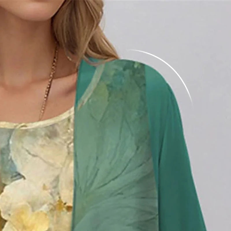 Women's floral midi dress and jacket two-piece set with 3/4-sleeves