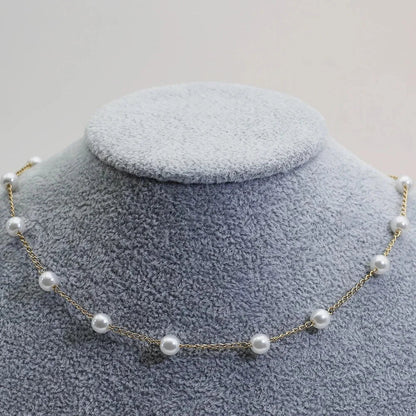 Women's tone dainty pearl choker necklace with spaced pearls – Gold