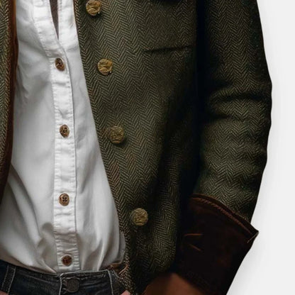 Women's herringbone long-sleeve field jacket with velvet cuffs – Green