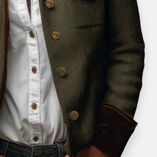 Women's herringbone long-sleeve field jacket with velvet cuffs – Green
