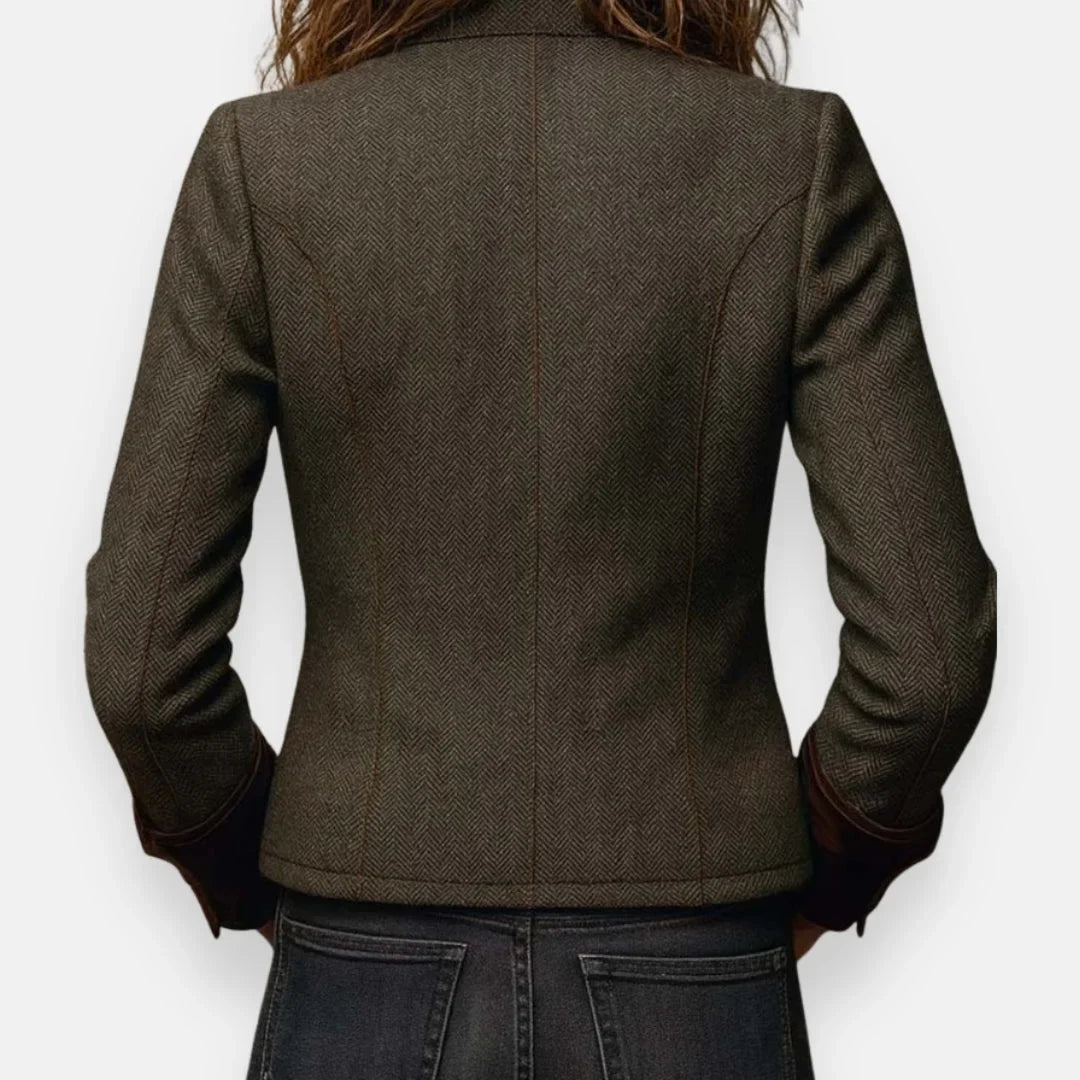 Women's herringbone long-sleeve field jacket with velvet cuffs – Green