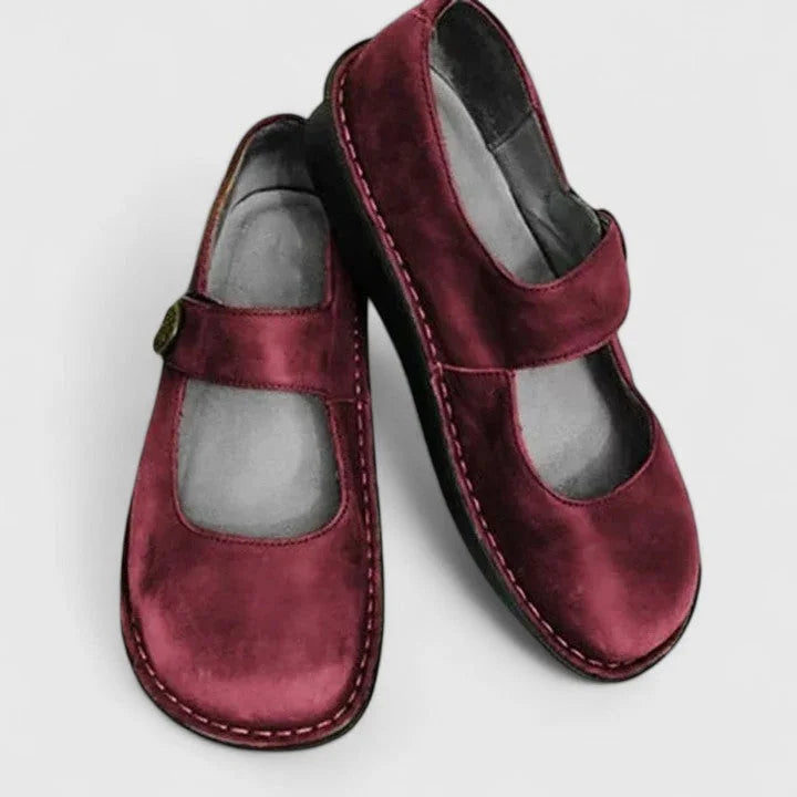 Women's comfort leather Mary-Jane shoes with adjustable strap – Red