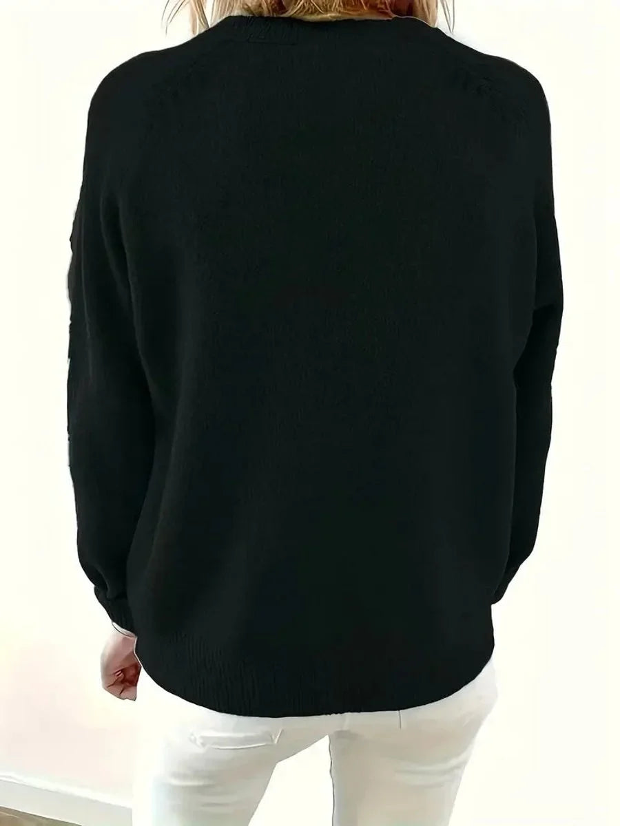 Women's half-button V-neck long sleeve knit sweater