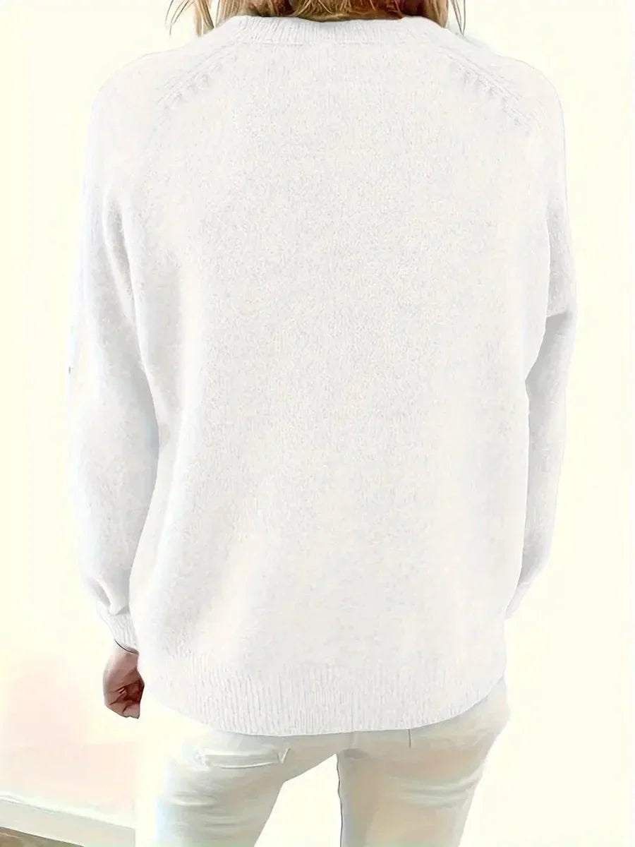 Women's half-button V-neck long sleeve knit sweater