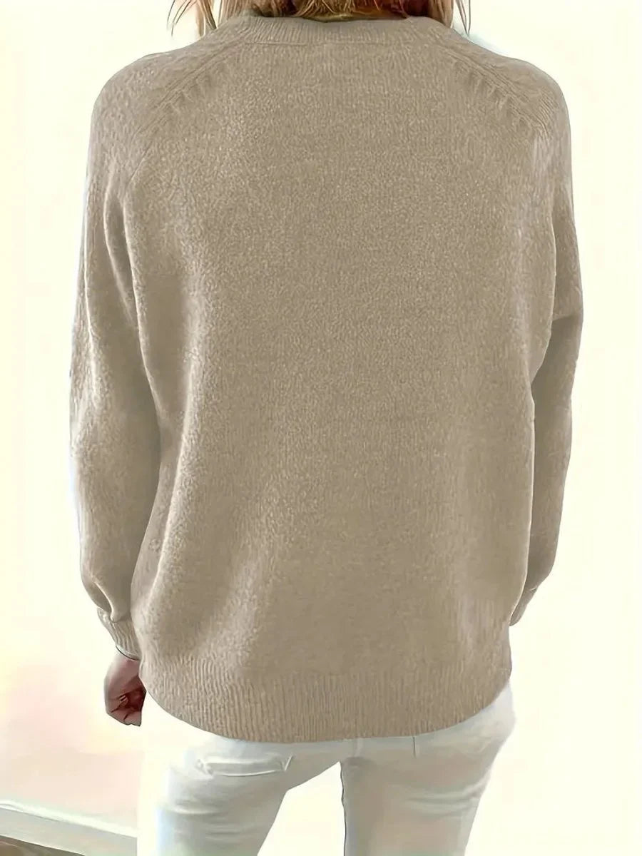 Women's half-button V-neck long sleeve knit sweater
