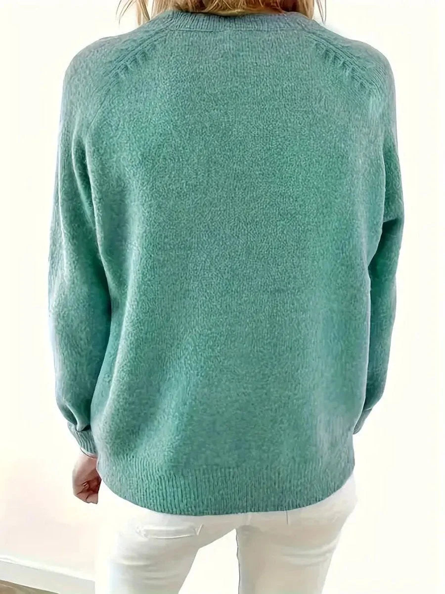 Women's half-button V-neck long sleeve knit sweater