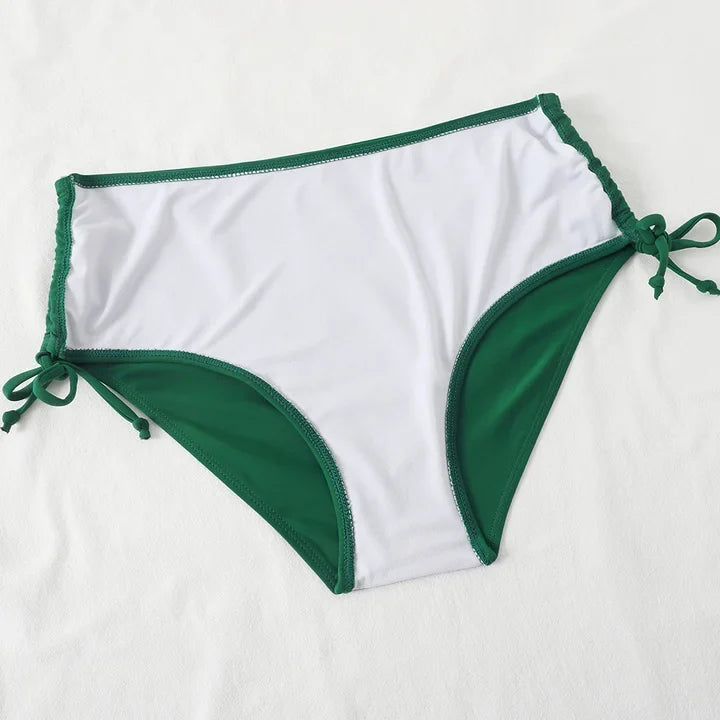 Women's high-waisted bikini with wrap front V-neck top and side ties