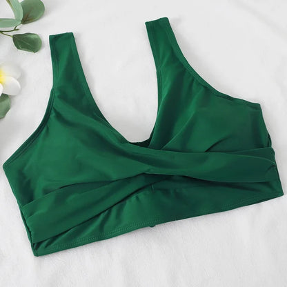Women's high-waisted bikini with wrap front V-neck top and side ties