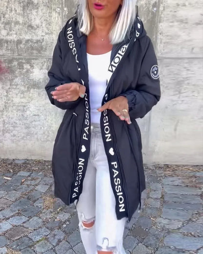 Women's hooded drawstring midi parka coat