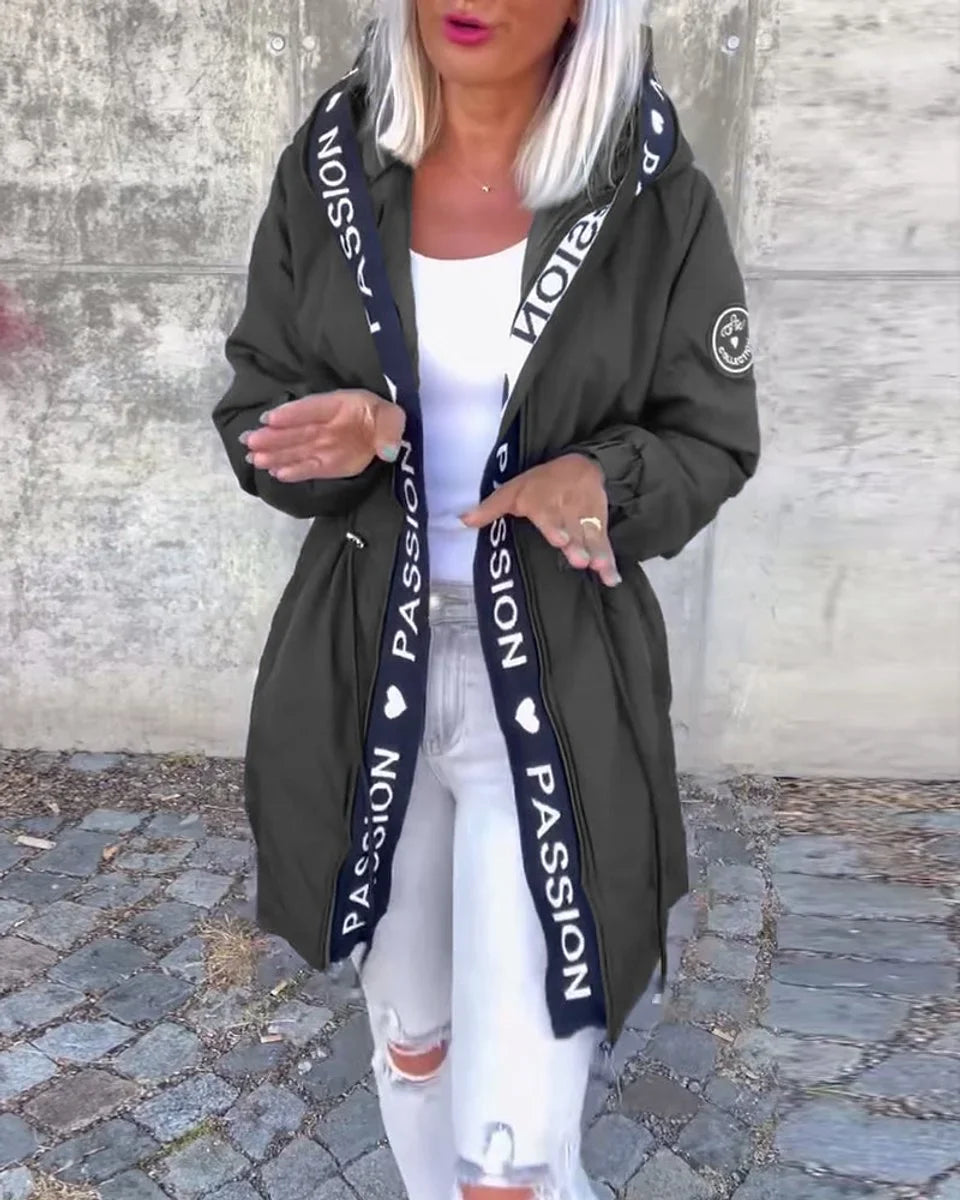 Women's hooded drawstring midi parka coat