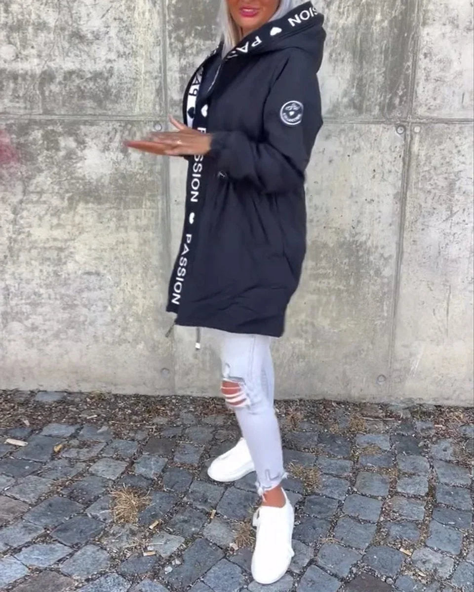 Women's hooded drawstring midi parka coat