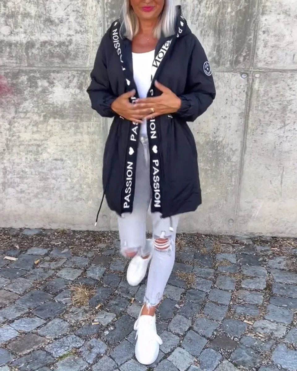 Women's hooded drawstring midi parka coat