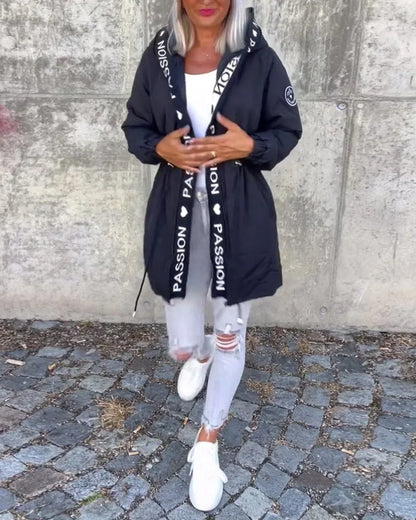 Women's hooded drawstring midi parka coat
