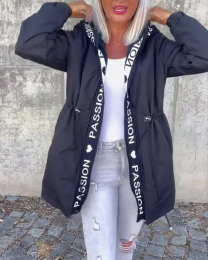 Women's hooded drawstring midi parka coat