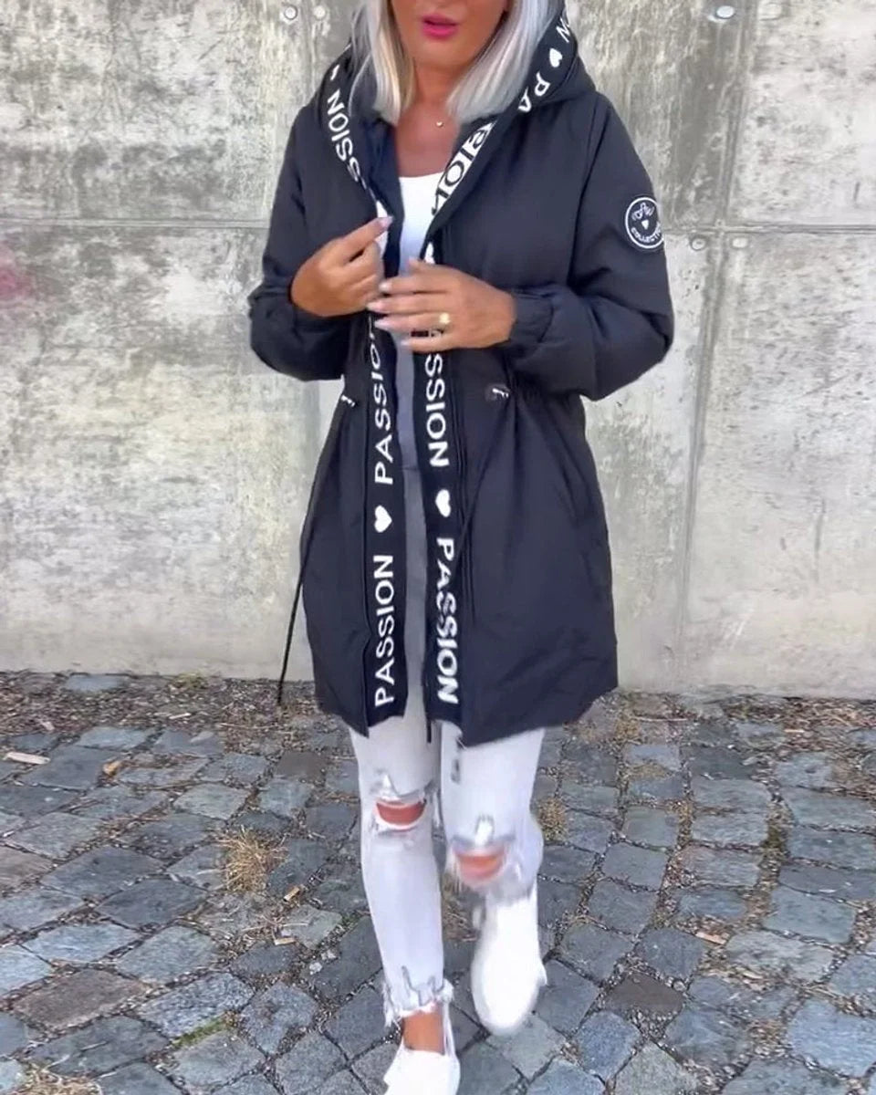 Women's hooded drawstring midi parka coat