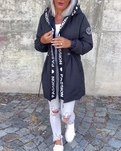 Women's hooded drawstring midi parka coat