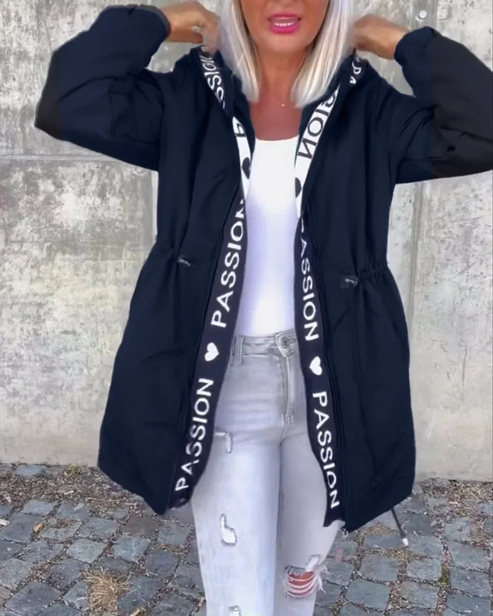 Women's hooded drawstring midi parka coat