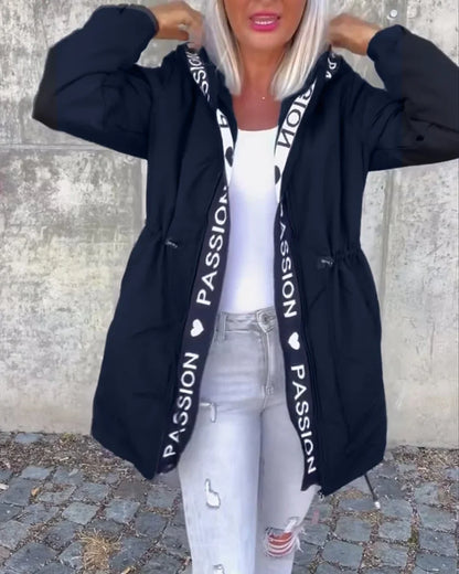 Women's hooded drawstring midi parka coat