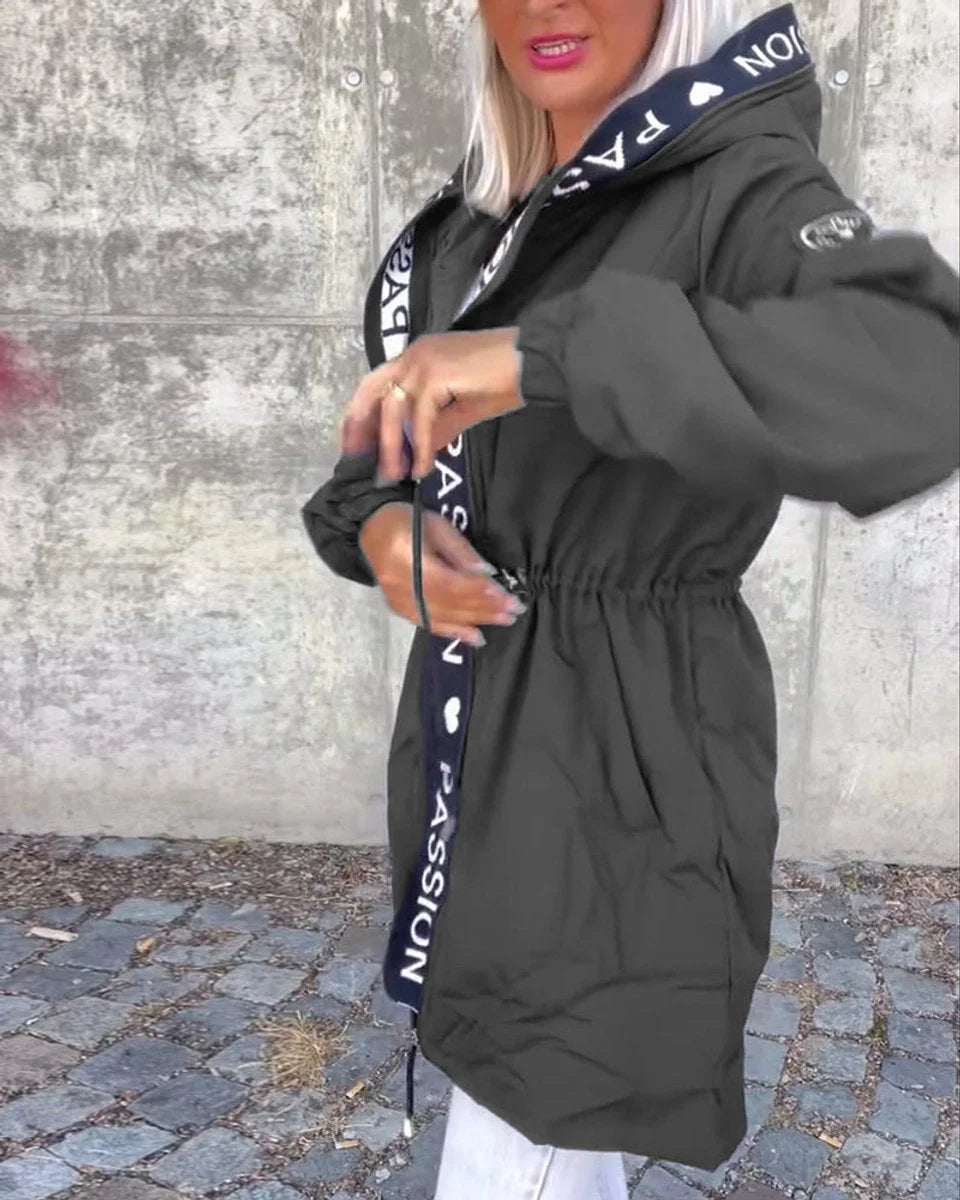 Women's hooded drawstring midi parka coat