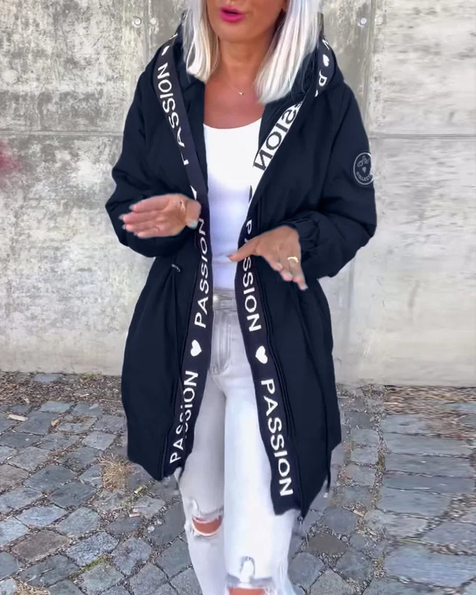 Women's hooded drawstring midi parka coat